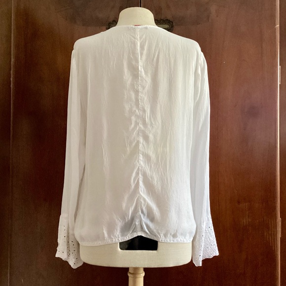 Johnny Was White Boho Floral Embroidered Rayon Tunic Top Size L Org.$298 - Picture 4 of 10